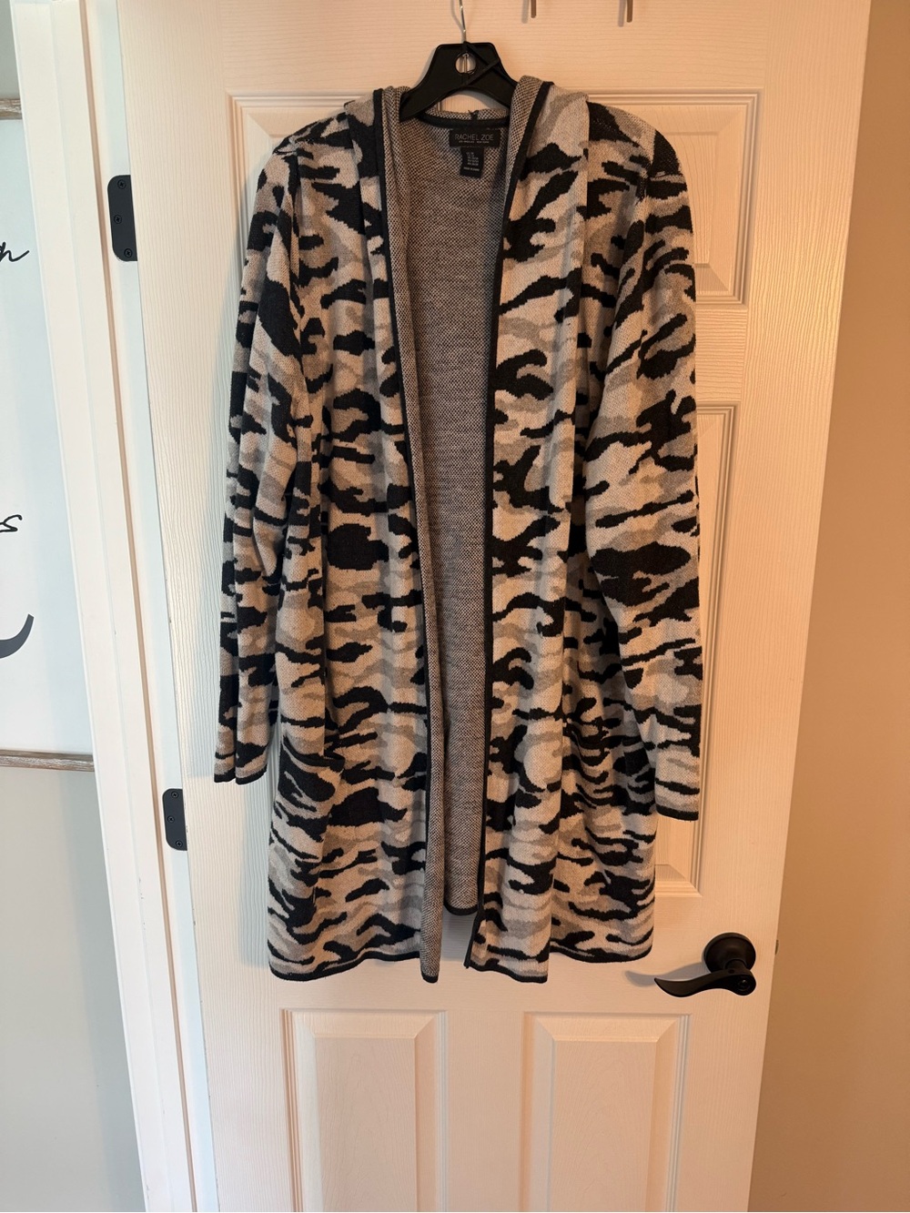 Rachel Zoe Black and Gray Camo Hooded Cardigan